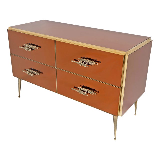 Mid-Century Modern Style Amber Mirrored Chest of Drawers with Brass Details, 2000 For Sale