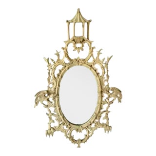 Chinese Chippendale Oval Mirror, Bleached Wood Finish For Sale