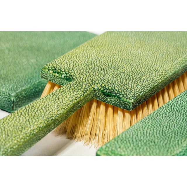 Art Deco Antique Shagreen Dresser Set 5-Piece Vanity Grooming Brush Set For Sale In New York - Image 6 of 18