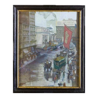 New York - Early 20th Century Fifth Avenue - Original Watercolor Early 1900 Early 1900 For Sale
