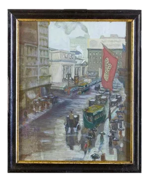 New York - Early 20th Century Fifth Avenue - Original Watercolor Early 1900 Early 1900