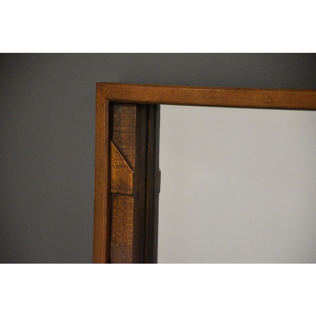 Lane Furniture Brutalist MCM Lane Pueblo Walnut Mirror For Sale - Image 4 of 6