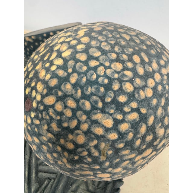 Green Vintage Hand Painted Terracotta Studio Sculpture of Melons & Cutting Knife on Board, Signed Gayle Fitchinger For Sale - Image 8 of 10