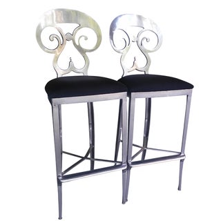 Aluminum Beidermeier Style Bar Stools - A Pair For Sale