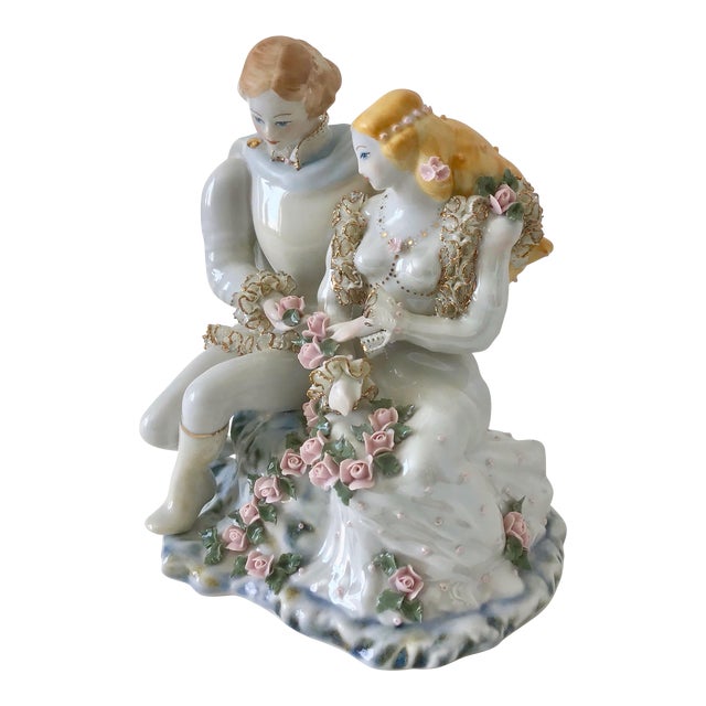 Vintage Victorian Man and Woman Porcelain Figurine For Sale