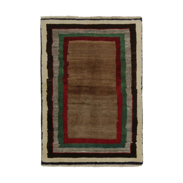 Brown 1950s Vintage Gabbeh Tribal Rug in Brown Open Field With Red, Green & Gray Borders For Sale - Image 8 of 8
