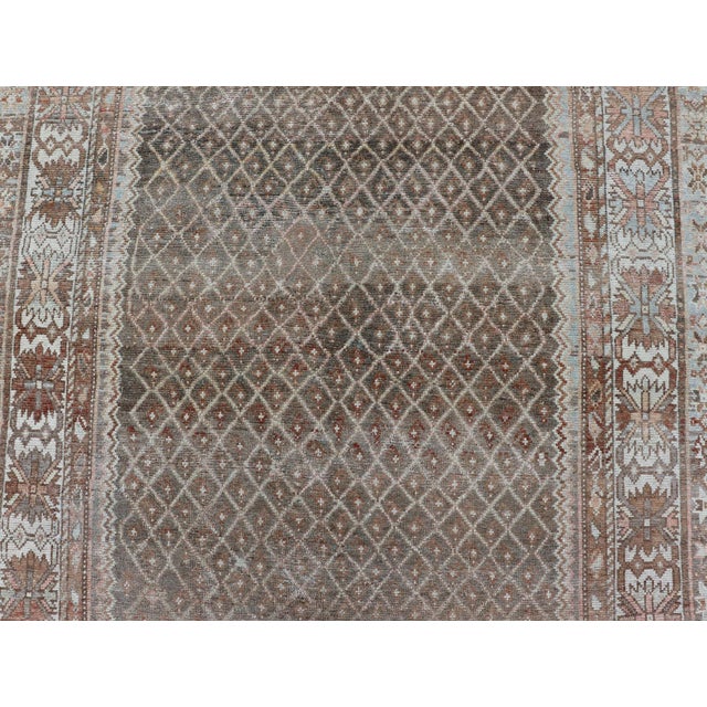Textile Antique Persian Kurdish Rug in Gray/Brown Background With Taupe Tan & Soft Peach 4'3 X 8'2 For Sale - Image 7 of 16