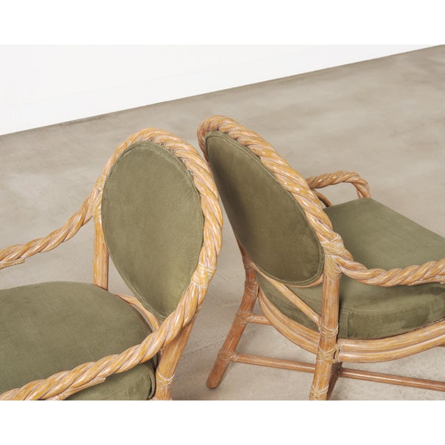 Set of Eight McGuire Organic Barley Twisted Rattan Dining Chairs For Sale - Image 11 of 18