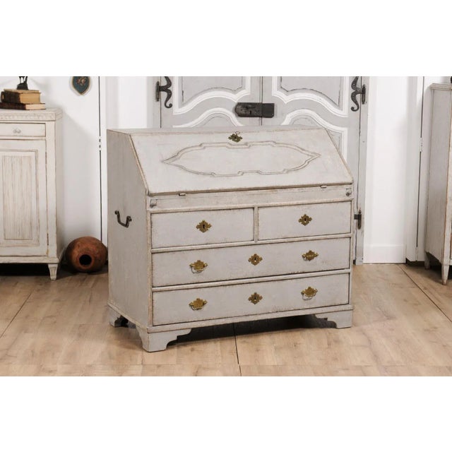 1790s Scandinavian Slant Front Desk with Carved Panel and Four Drawers For Sale In Atlanta - Image 6 of 12