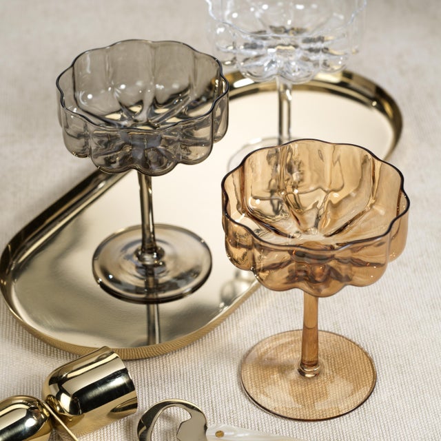 Contemporary Reinhard 4-Piece Set Handblown Coupe Glasses, Smoke For Sale - Image 3 of 5