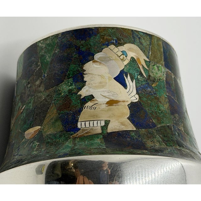 1970s Rare Los Castillo Tripod Vase With Malachite, Lapis, Azurite & Turquoise Inlay For Sale - Image 16 of 18