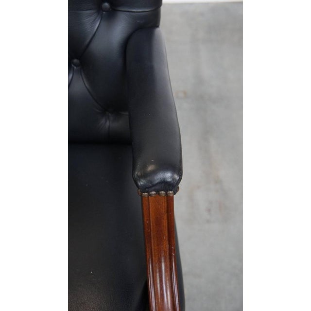 Black Dark Blue Cowhide Chesterfield Swivel Desk Chair For Sale - Image 8 of 18