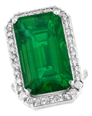 Natural 16 Carat Emerald Cut Zambian Emerald & Diamond Ring in 14kt White Gold
