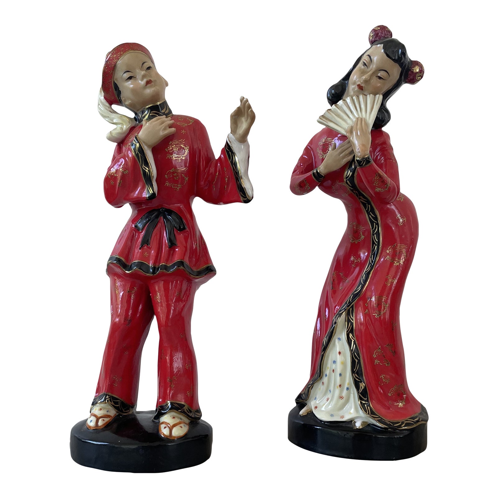 Maruri Stamped Dancing Figurines, Japan Set of 2 Chairish