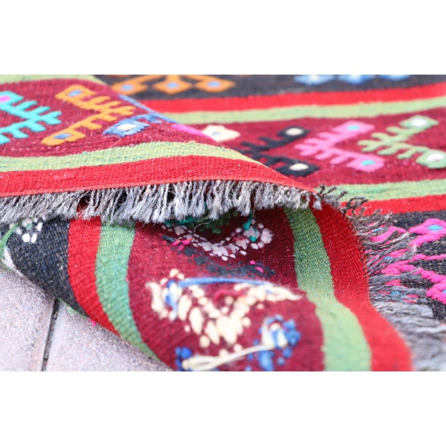 1970s Cabin Style Cicim Striped Hand Knotted Oushak Runner Kilim Rug For Sale - Image 10 of 12