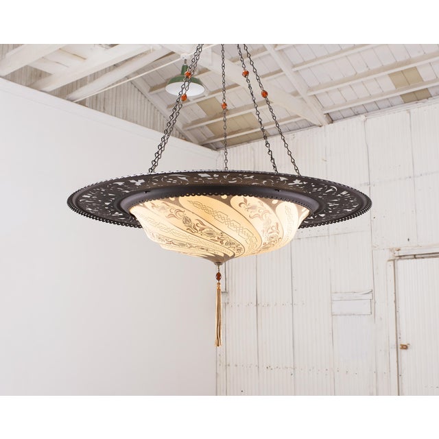 2000 - 2009 Art Nouveau Fortuny Scudo Saraceno Venetian Bronze Silk Lamp Chandelier For Sale - Image 5 of 18