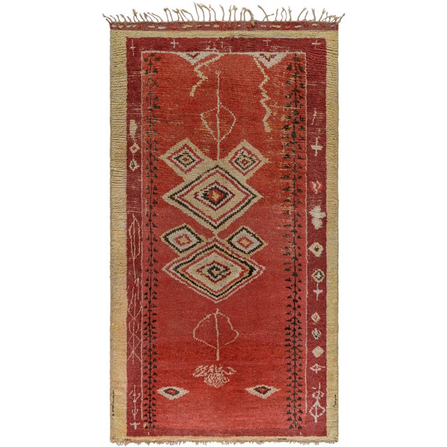 Doris Leslie Blau Moroccan Vintage Tribal Warm Tan Hand-Knotted Wool Rug For Sale