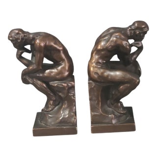Pair of Antique Neoclassical Clad-Bronze Le Penseur Par Rodin the Thinker Bookends For Sale