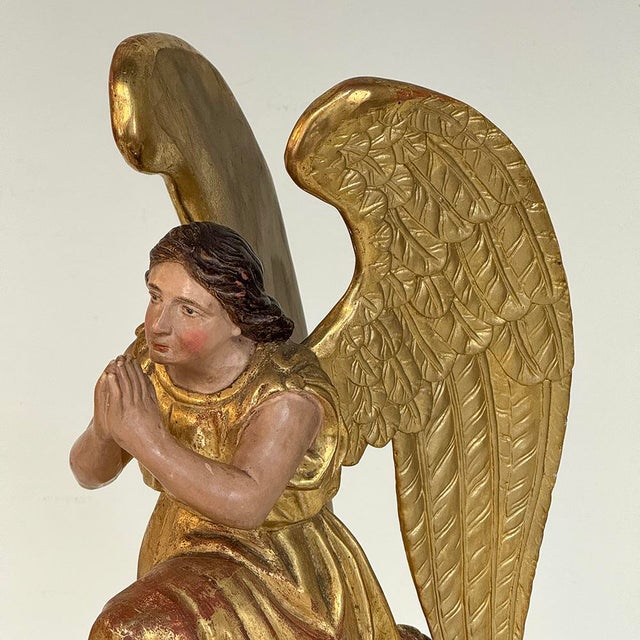 Pair 18th Century Hand-Carved Polychromed Wood Angels For Sale - Image 9 of 17