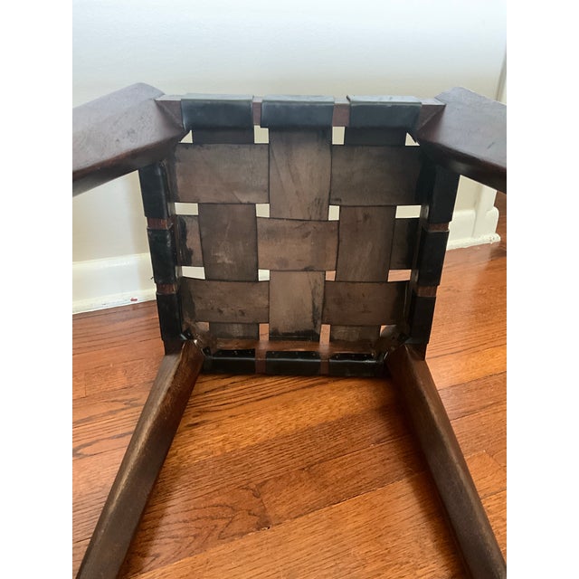 Attributed Edmond J Spence Midcentury MCM Teak and Leather Stool Ottoman For Sale - Image 10 of 10