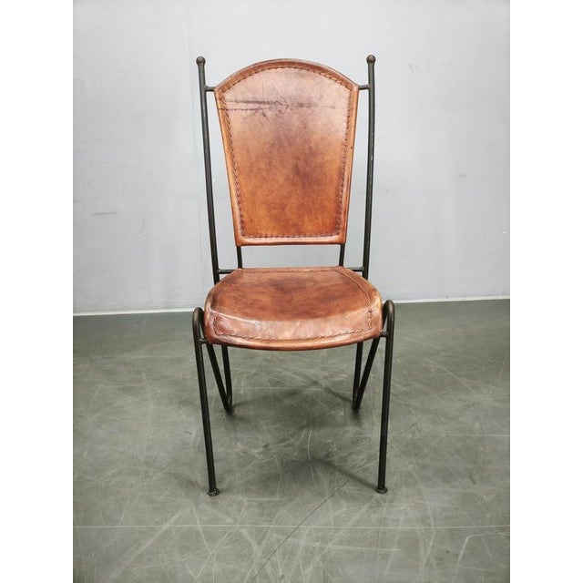 European Brutalist Wrought Iron and Cognac Leather Dining Chair, 1990s For Sale - Image 13 of 14