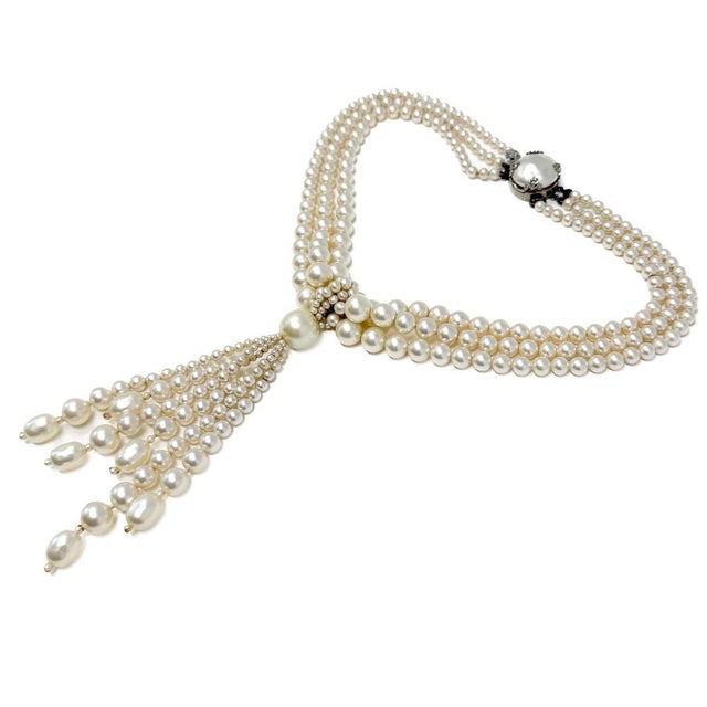 Vintage Multi-Strand Faux Pearl Tassel Necklace, 1950s For Sale - Image 6 of 10