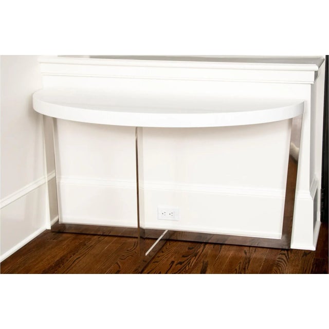 Contemporary Chrome and Acrylic Demilune Console Table For Sale In New York - Image 6 of 6