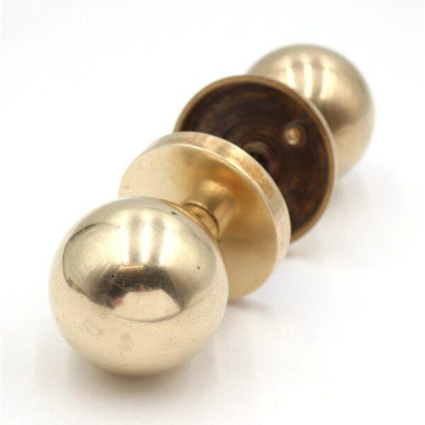 Late 20th Century Reclaimed Modern Ball Shaped Polished Brass Door Knobs For Sale - Image 5 of 7