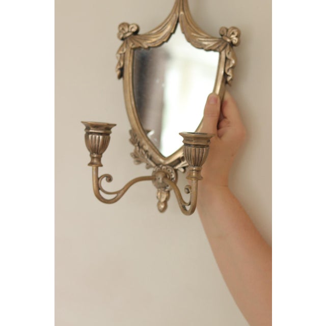 Metal Vintage Italian Brass Sconces with Mirror, Set of 2 For Sale - Image 7 of 13