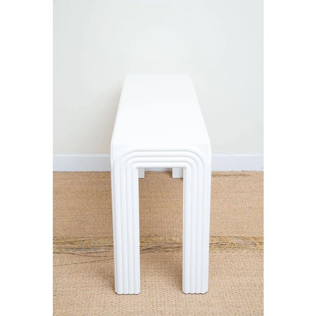 1980's White Lacquered Wood Rectangle Console and or Sofa Table Restored For Sale - Image 10 of 11
