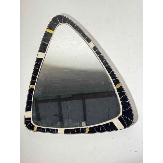 Mid-Century Modern Asymmetrical Mosaic and Brass Free-Form Mirror from Muller, 1950s For Sale - Image 3 of 18