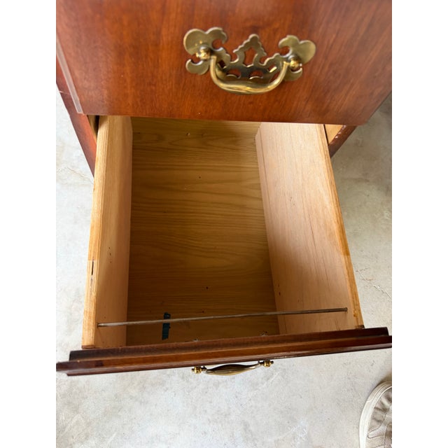 Brown 1970s Vintage Campaign Chippendale-Style Mahogany & Tooled Leather Top Partners Desk For Sale - Image 8 of 13