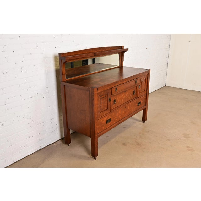 Stickley Brothers Stickley Brothers Style Antique Mission Oak Arts & Crafts Sideboard or Bar Cabinet, Circa 1900 For Sale - Image 4 of 14