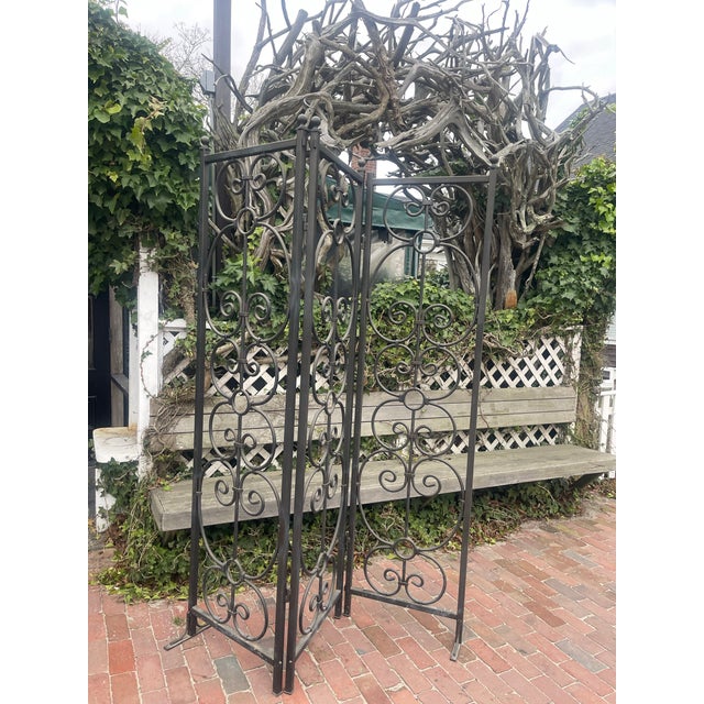 Rustic European Tall Hand-Forged Iron Garden Screen / Folding Room Divider, 4-Panel For Sale - Image 3 of 10