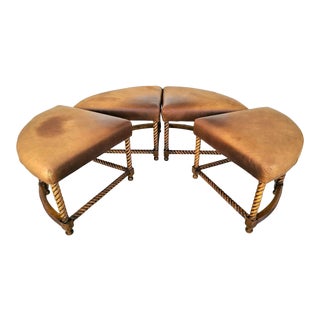 Leather Sectional Ottoman Vintage English Barley Twist Foot Stools Chairs For Sale