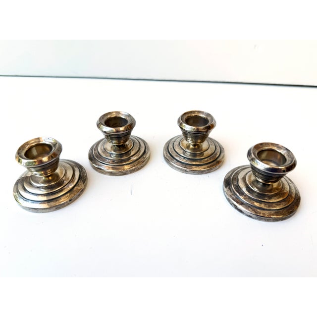 English Antique English Sterling Silver Low Candlesticks – Set of 4 – Birmingham Hallmarked For Sale - Image 3 of 6