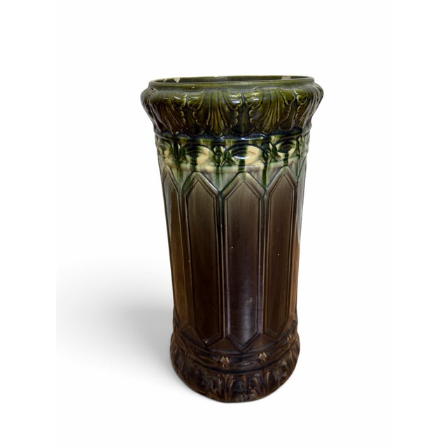 Early 20th Century Antique Brush-McCoy Blended Glaze Art Nouveau Umbrella Stand For Sale - Image 5 of 8