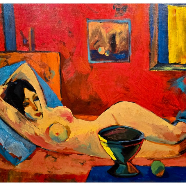 Minas Avetisyan 1963 Mid-Century Armenian Modernist Reclining Nude -Oil Painting For Sale In Los Angeles - Image 6 of 12
