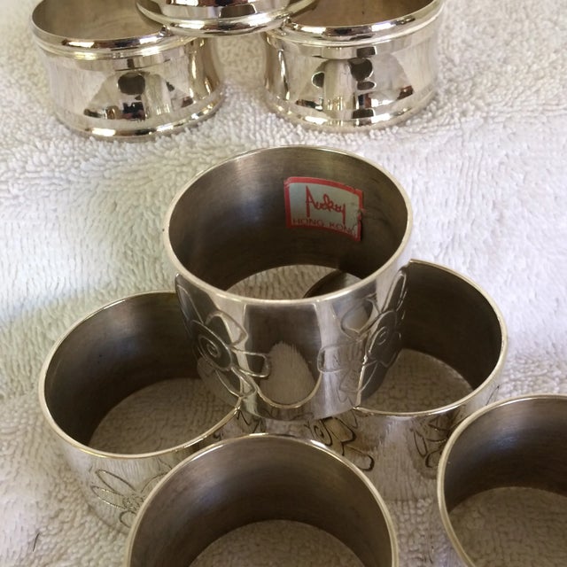Contemporary Two Sets of Aukey Silver Plated Napkin Rings - Group of 9 For Sale - Image 3 of 12