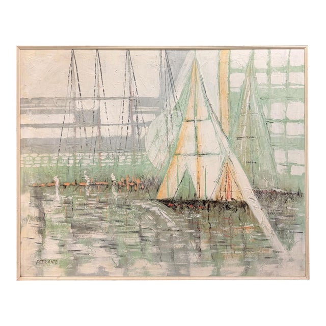 1970s Large Abstract Mid Century Impasto Sailboat Harbor Scene by Ferrante For Sale