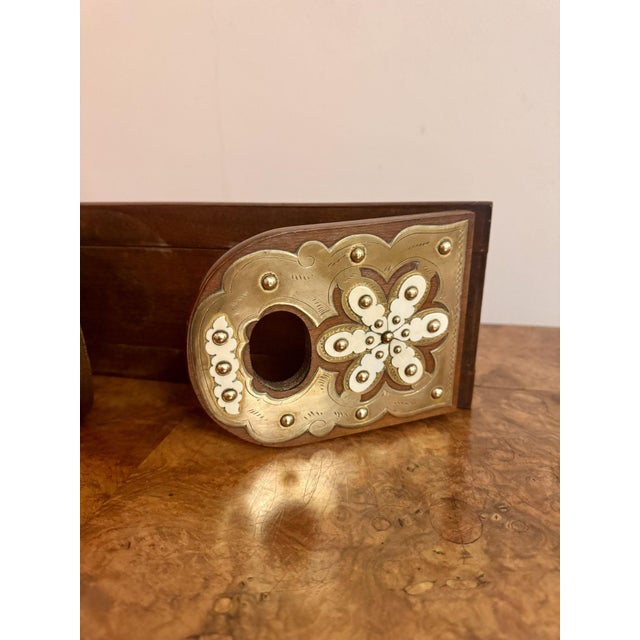 Quality antique Victorian walnut & brass mounted sliding bookends, having a quality sliding walnut book stand with...