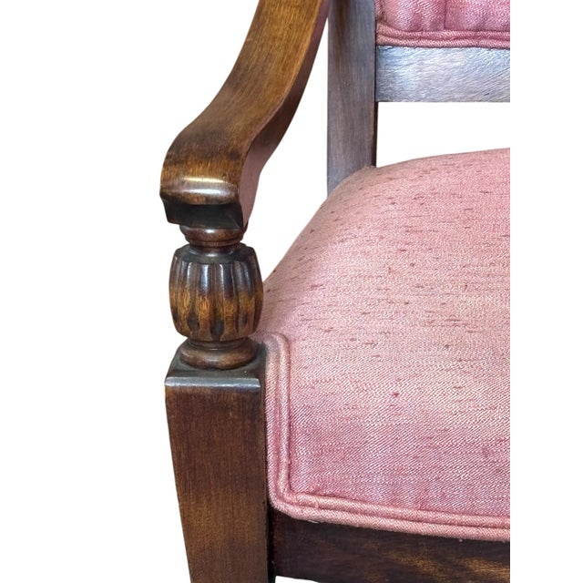 Pink Antique Empire Style Walnut Armchairs With Pink Tufted Upholstery, a Pair For Sale - Image 8 of 12