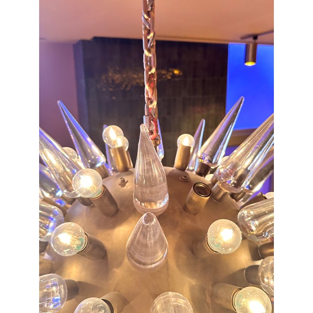 Brass Mid Century Murano Glass Spike Sputnik Chandelier, Brass Globe, 1960s Lighting For Sale - Image 8 of 18