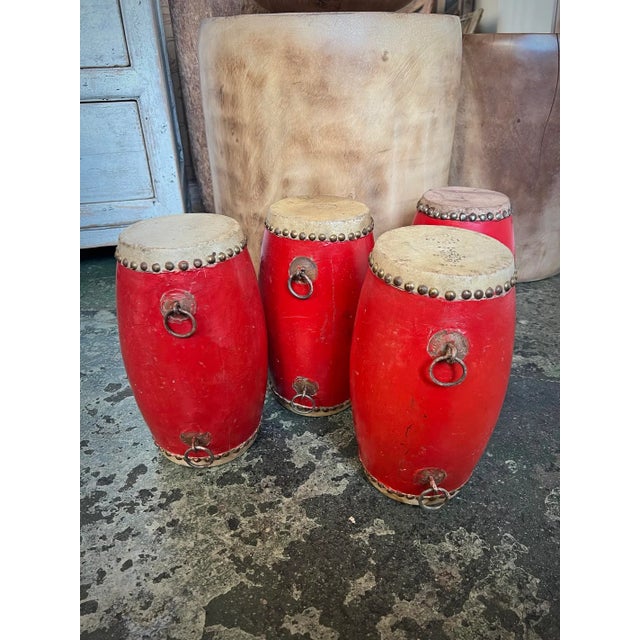 Vintage Small Red Wood Drum For Sale In Los Angeles - Image 6 of 7