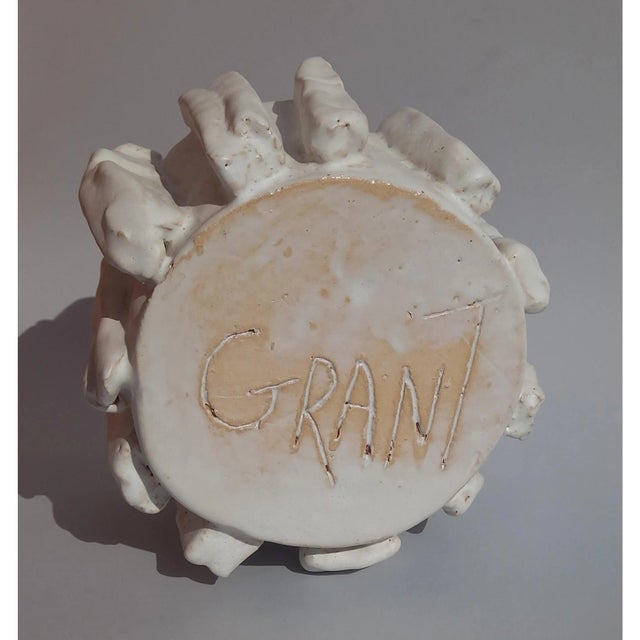 2020s 5.9" by 7" by 6.7" One-of-a-Kind Neutral Palette Hand Built Glazed Ceramic Planters by Diane Grant - Set of 2 / Plant Stands For Sale - Image 5 of 12