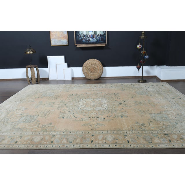 1970s Vintage Persian Handmade Wool Cotton Orange Area Rug For Sale - Image 9 of 11