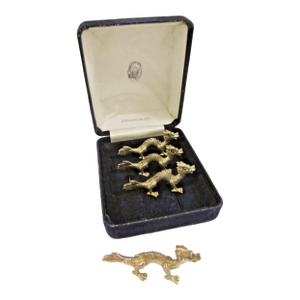 Antique Japanese Meiji Sterling Silver Dragon Knife Rests- Set of 4