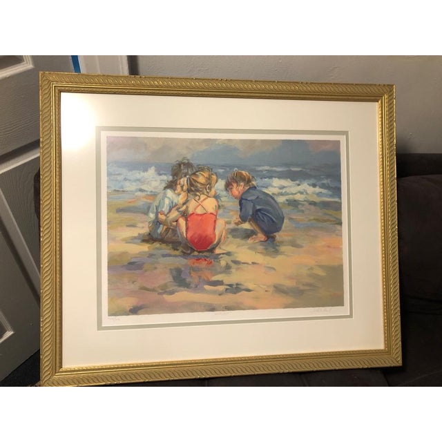 Late 20th Century Coastal Impressionist Children Playing Framed Print "Sandcapes" by Lucelle Raad For Sale In New York - Image 6 of 10