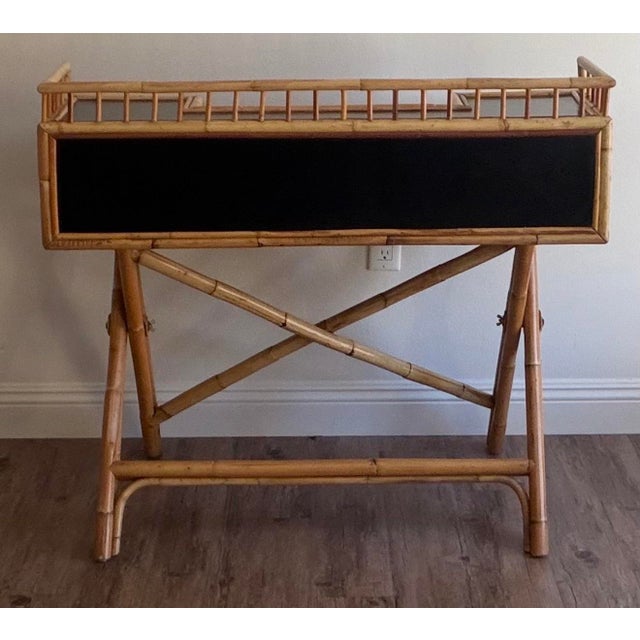 1960s Campaign Faux Bamboo & Black Lacquer Writing Desk, Attributed to E. Murio For Sale - Image 4 of 12