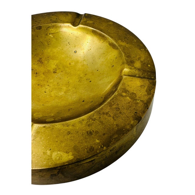 Pair of Vintage 1950s Italian Solid Brass Ashtrays, Heavy Cast 12oz Mid Century Modern Catchall Dishes, Original Patina Hollywood Regency For Sale - Image 14 of 16